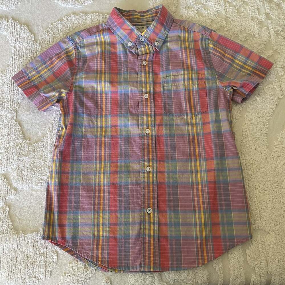 Crewcuts Button Down Shirt Boys Multi Color Plaid Madras Style SIZE 6/7